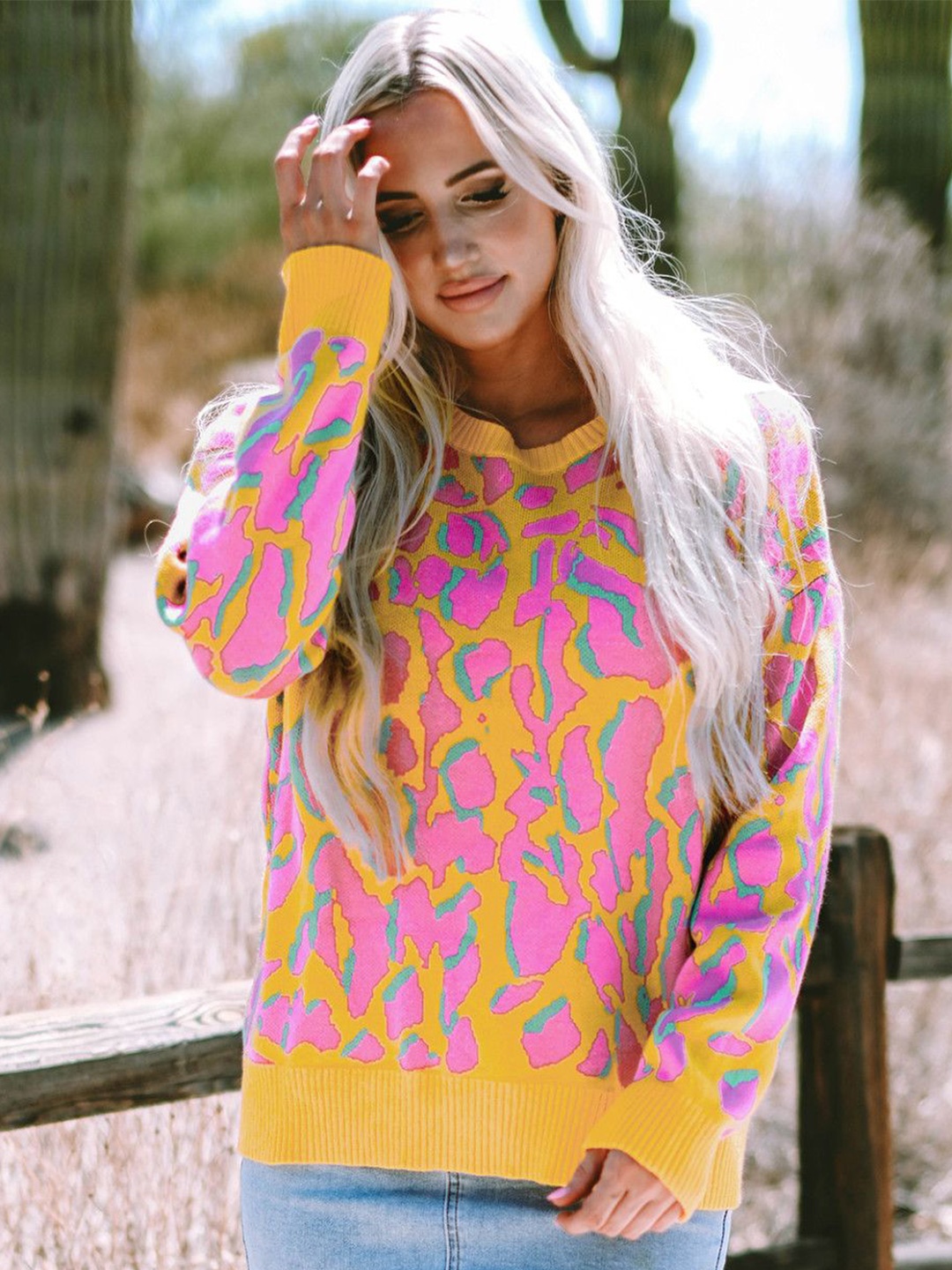 

StyleCast Women Abstract Printed Pullover Sweater, Orange