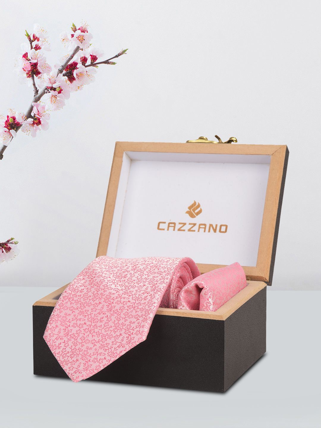 

Cazzano Men Tie and Pocket Square Accessory Gift Set Comes with a box, Pink
