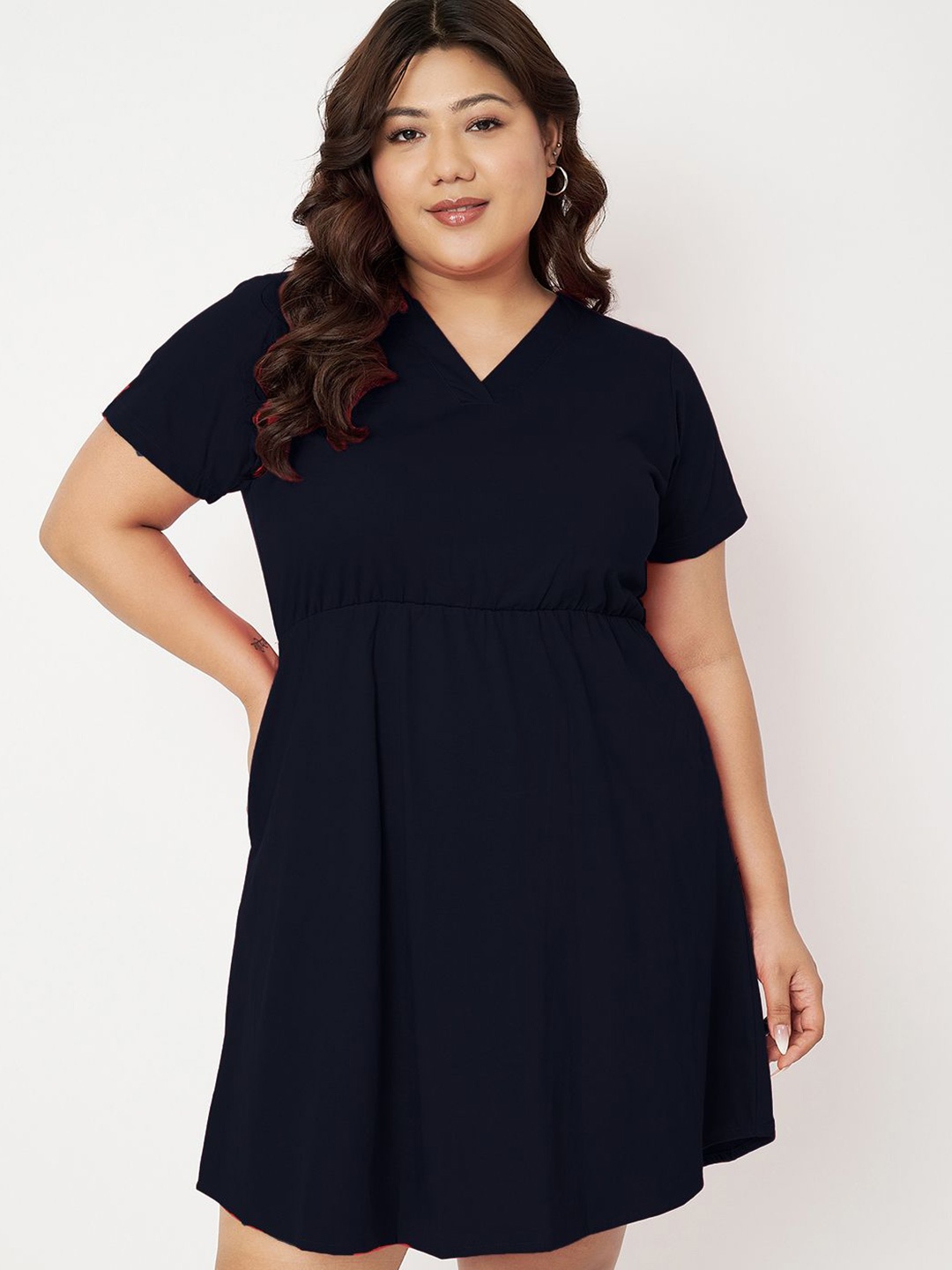 

BRINNS Plus Size Pure Cotton Fit & Flare Dress, Navy blue