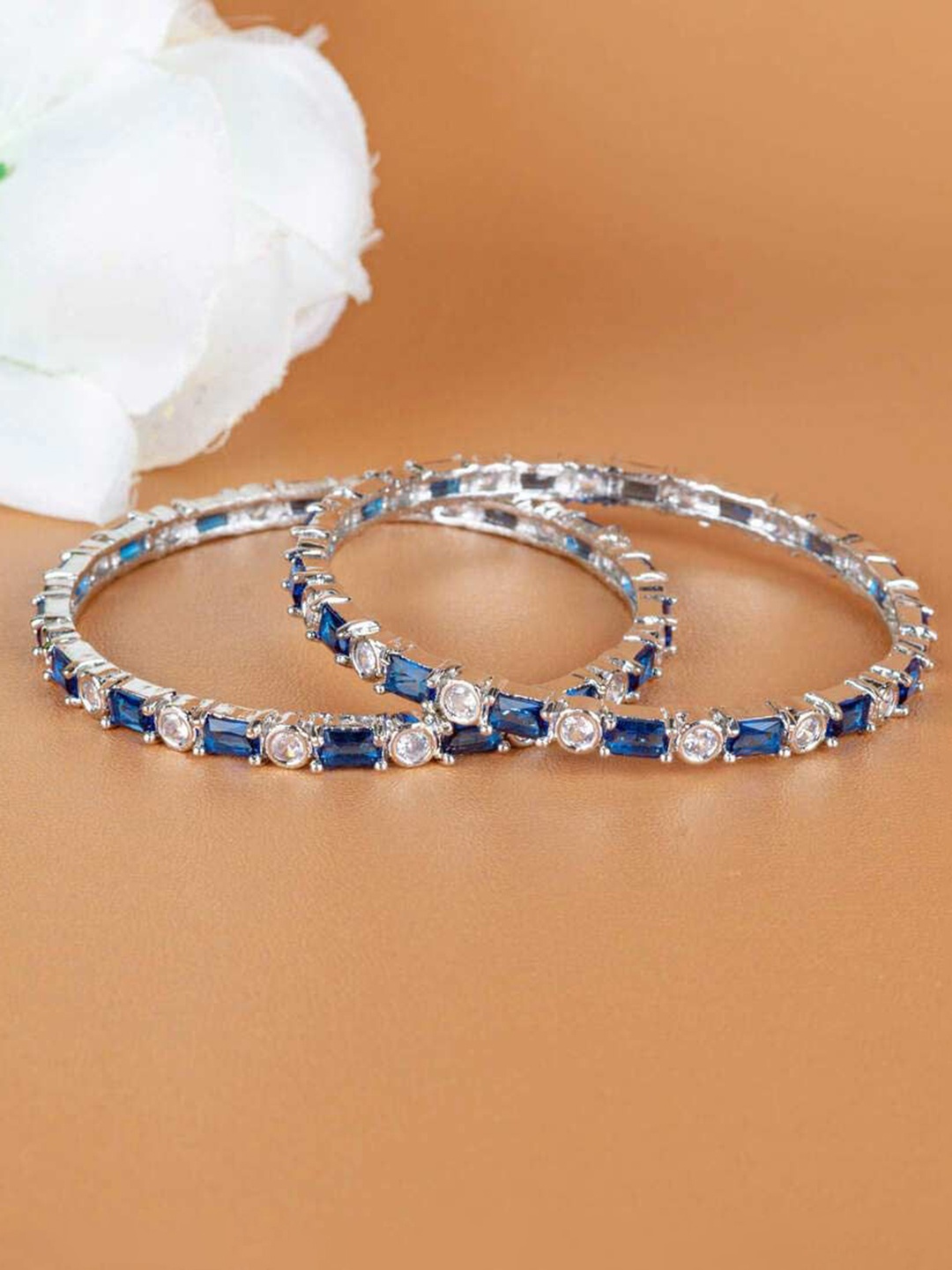 

Zevarly Set Of 2 Silver-Plated American Diamond Stone Studded Bangles