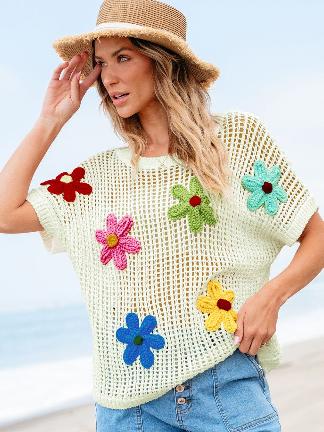

StyleCast Women Sheer Pullover with Embroidered Detail, White