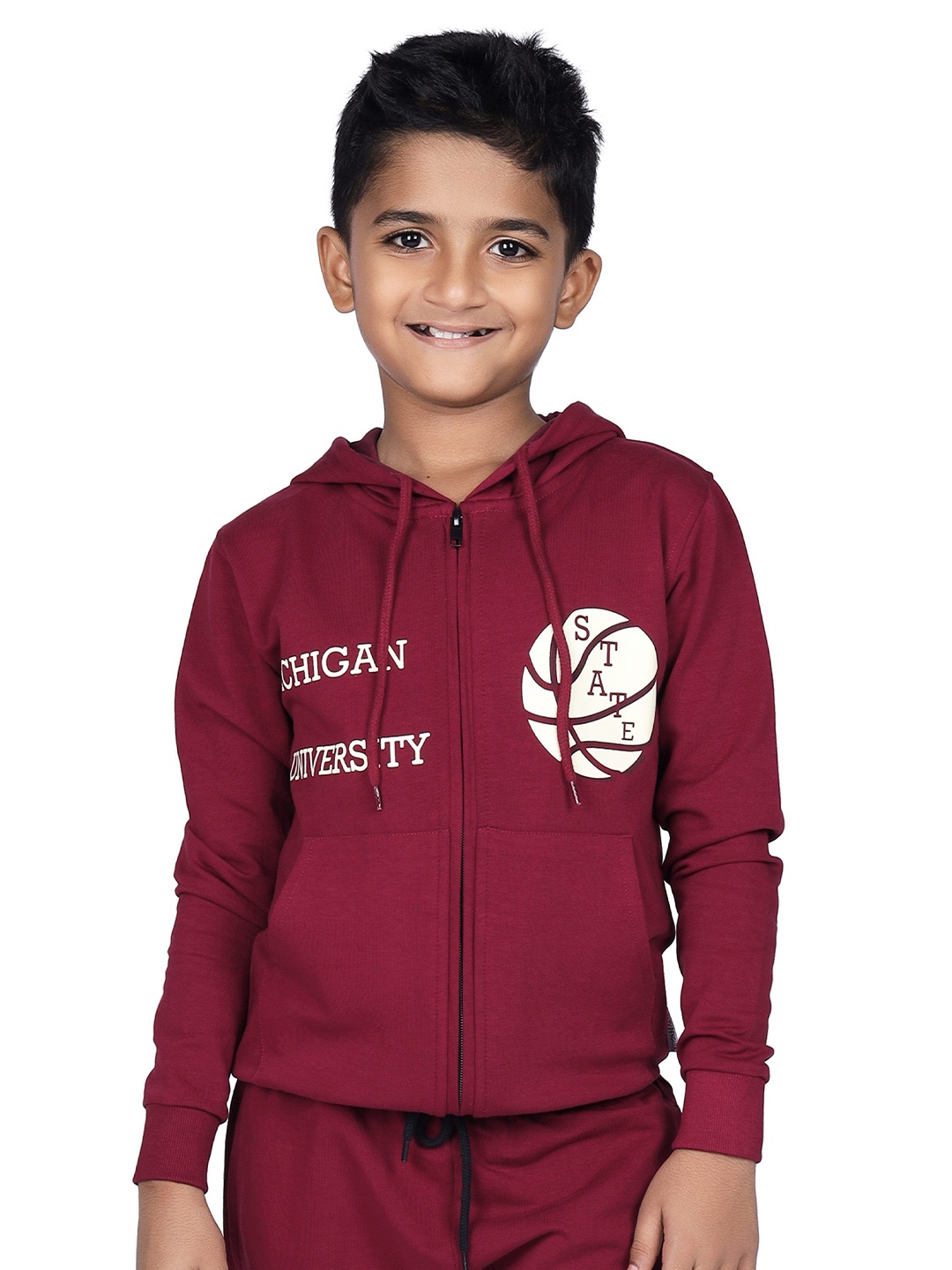 

CRAZYPENGUIN ELITE Boys Typography Printed Hooded Sweatshirt, Maroon