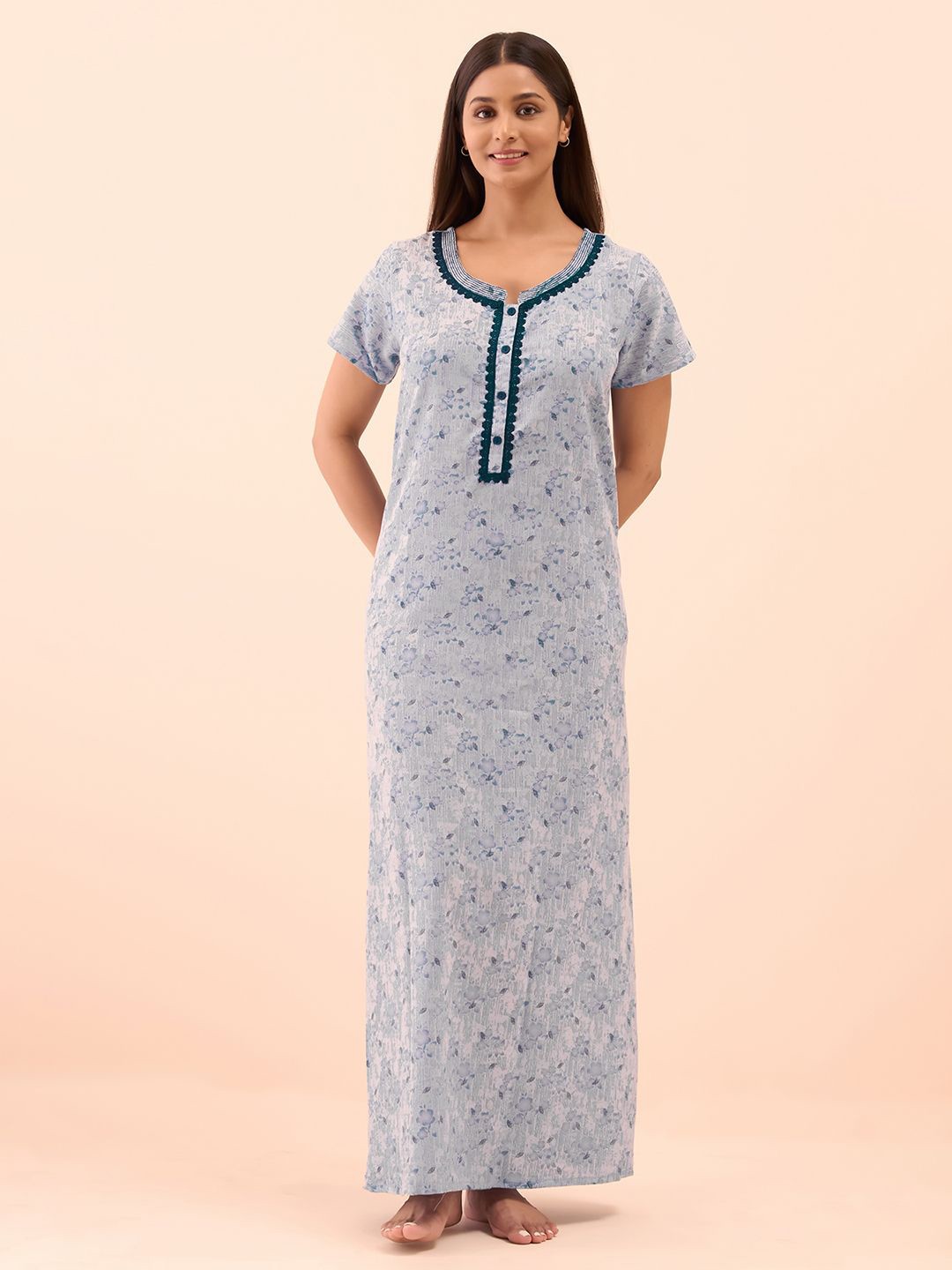 

Maybell Women Printed Maxi Nightdress, Blue