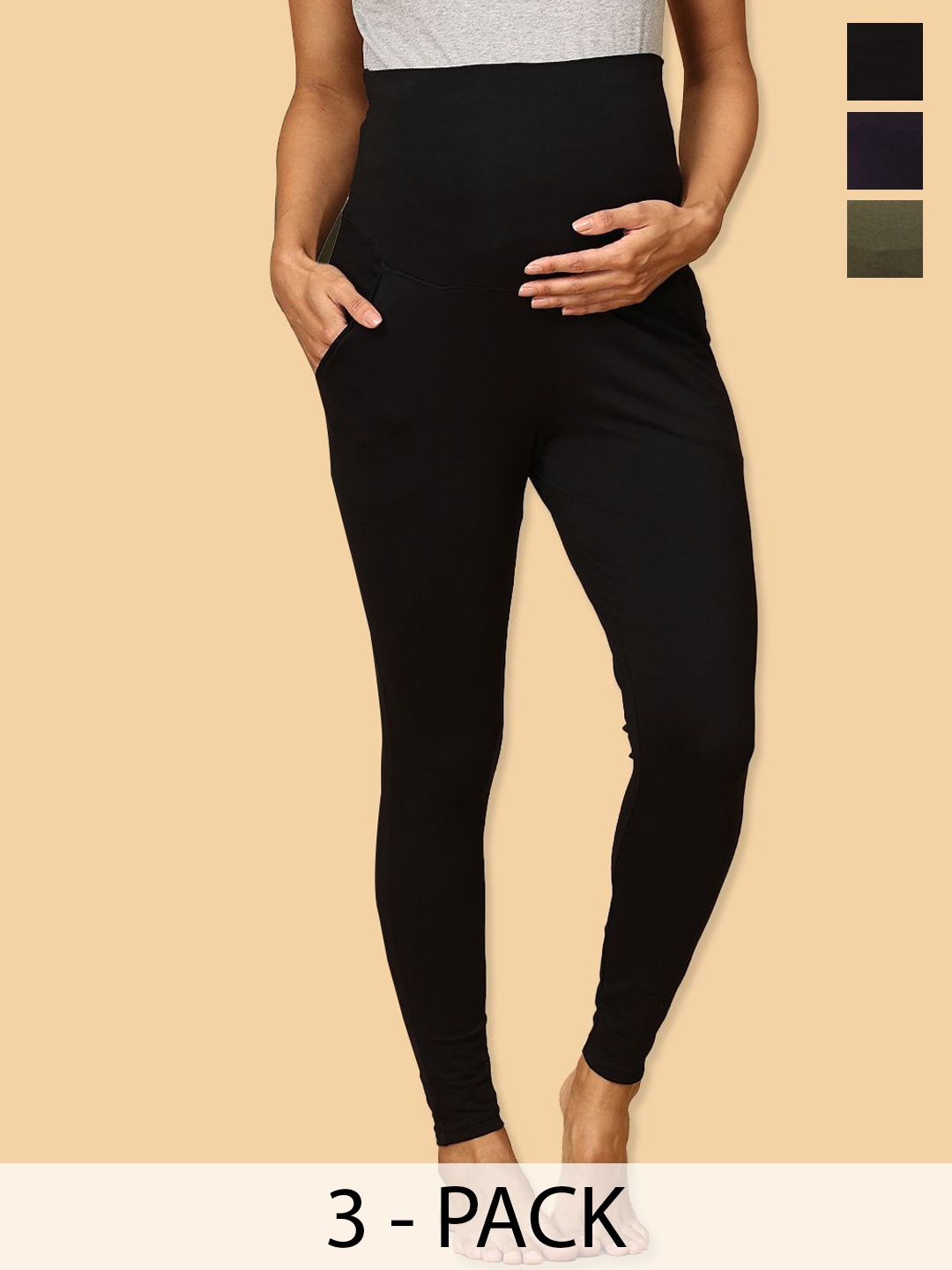 

The Mom Store Pack Of 3 Maternity Ankle Length Leggings, Black