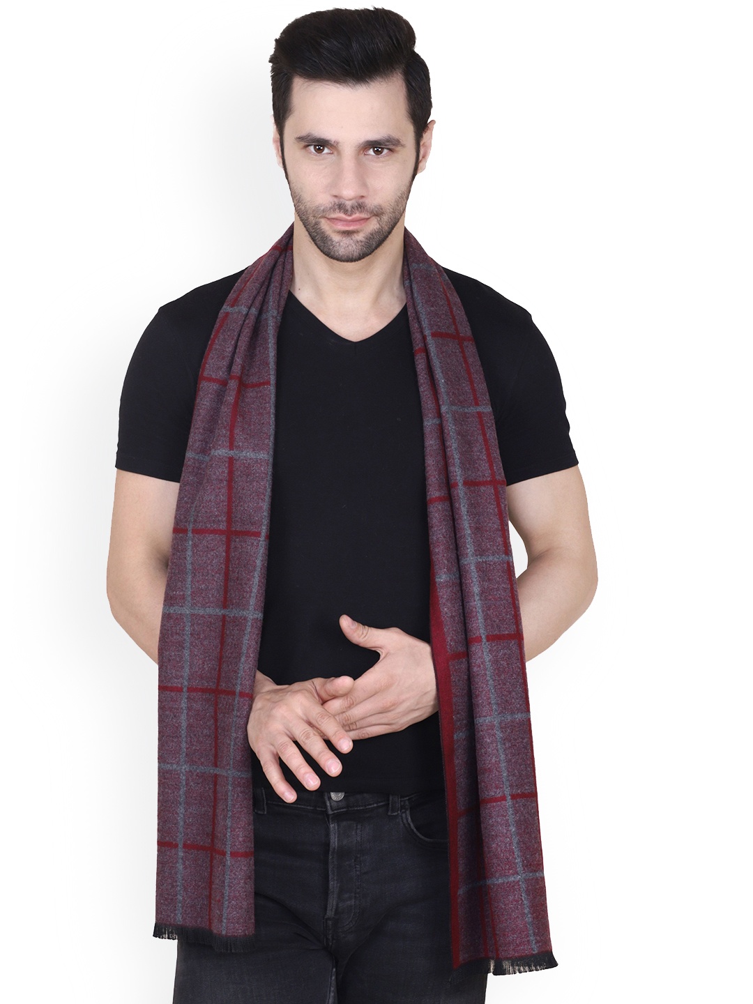 

Cazzano Men Checked Woolen Muffler, Maroon