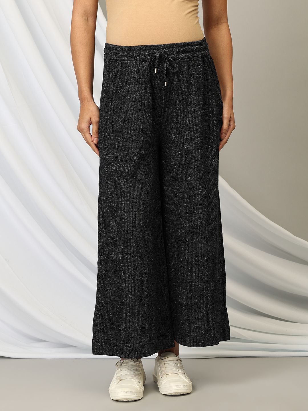 

The Mom Store Women Flared Knitted Palazzos, Black