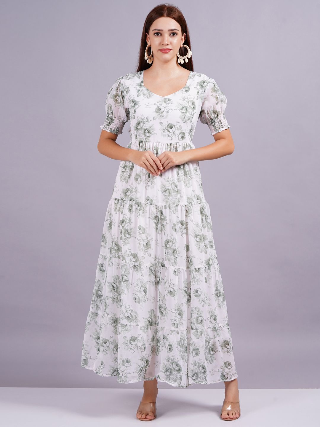 

HIGHLIGHT FASHION EXPORT Women Floral Print Tiered Maxi Dress, Green