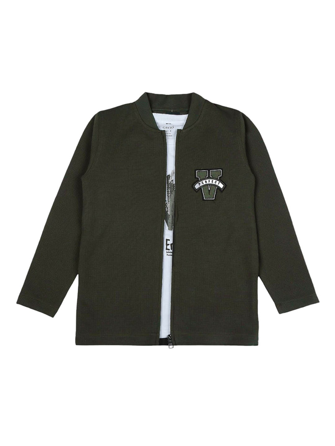 

CAVIO Boys Lightweight Textured Varsity Jacket, Green