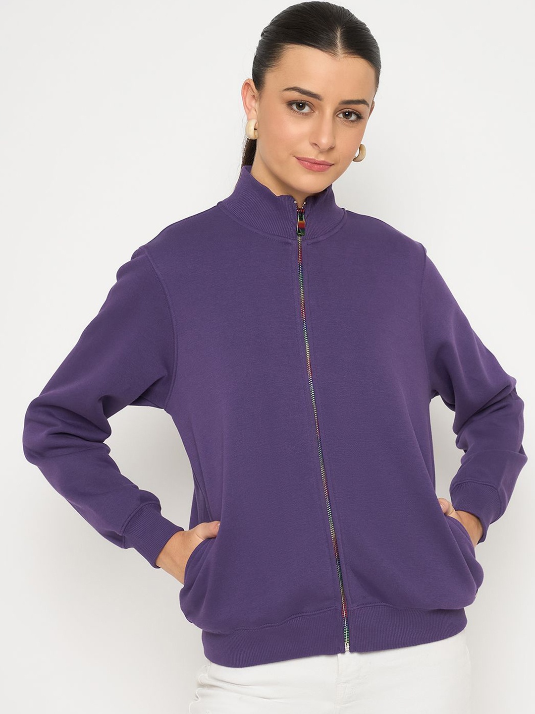 

Madame Women Mock Collar Sweatshirt, Purple