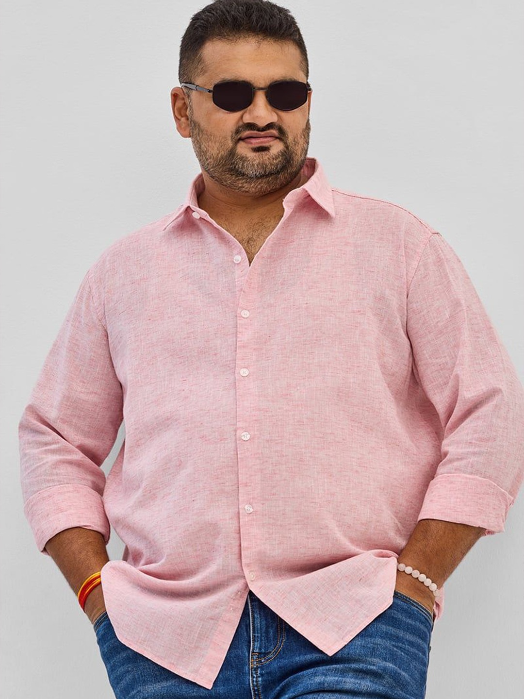 

Snitch Plus Size Men Classic Solid Casual Shirt, Pink