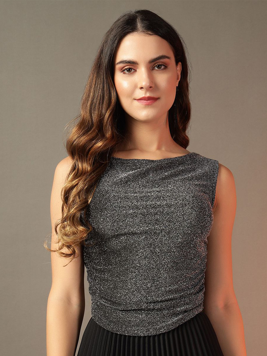 

Trend Arrest Women Shimmer Crop Top, Black