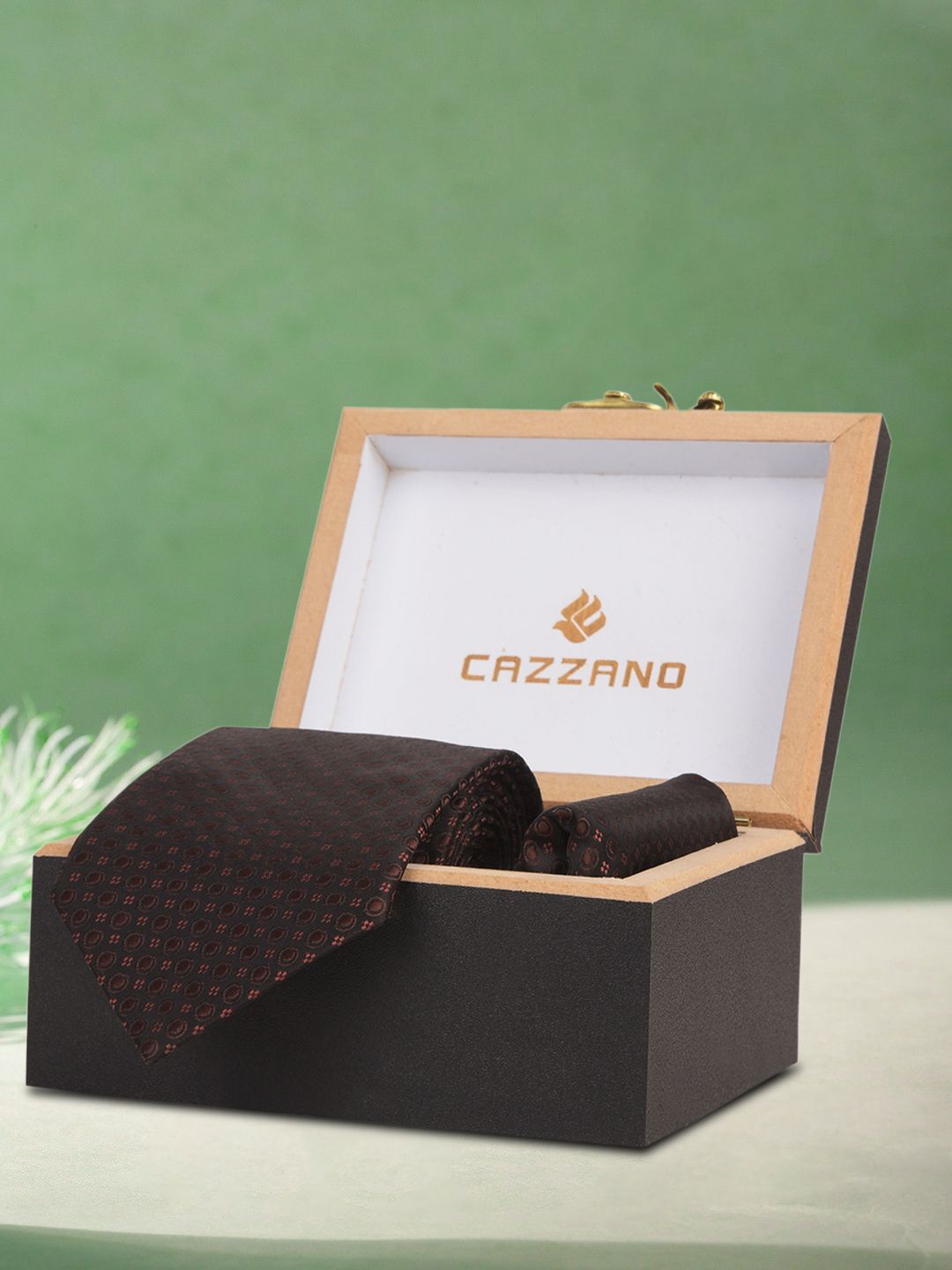 

Cazzano Men Tie and Pocket Square Accessory Gift, Brown