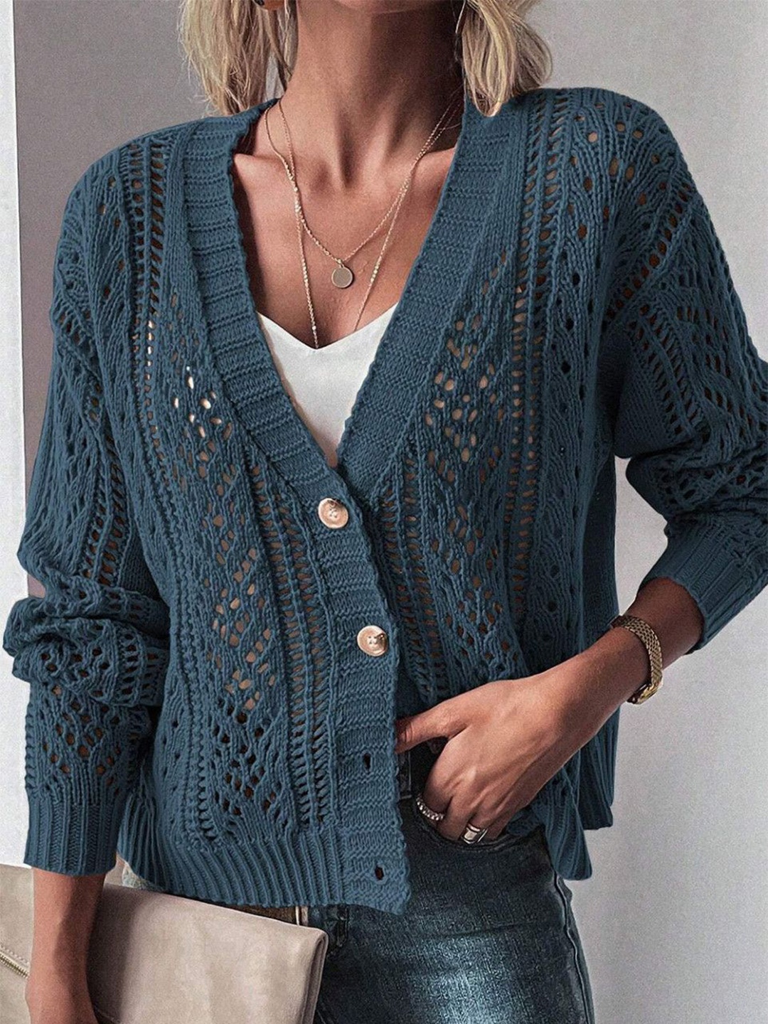 

StyleCast Women V-Neck Long Sleeves Cardigan, Teal