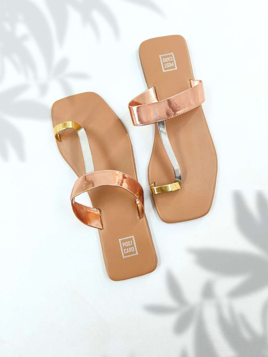 

POSTCARD Women Square Toe One Toe Flats, Metallic