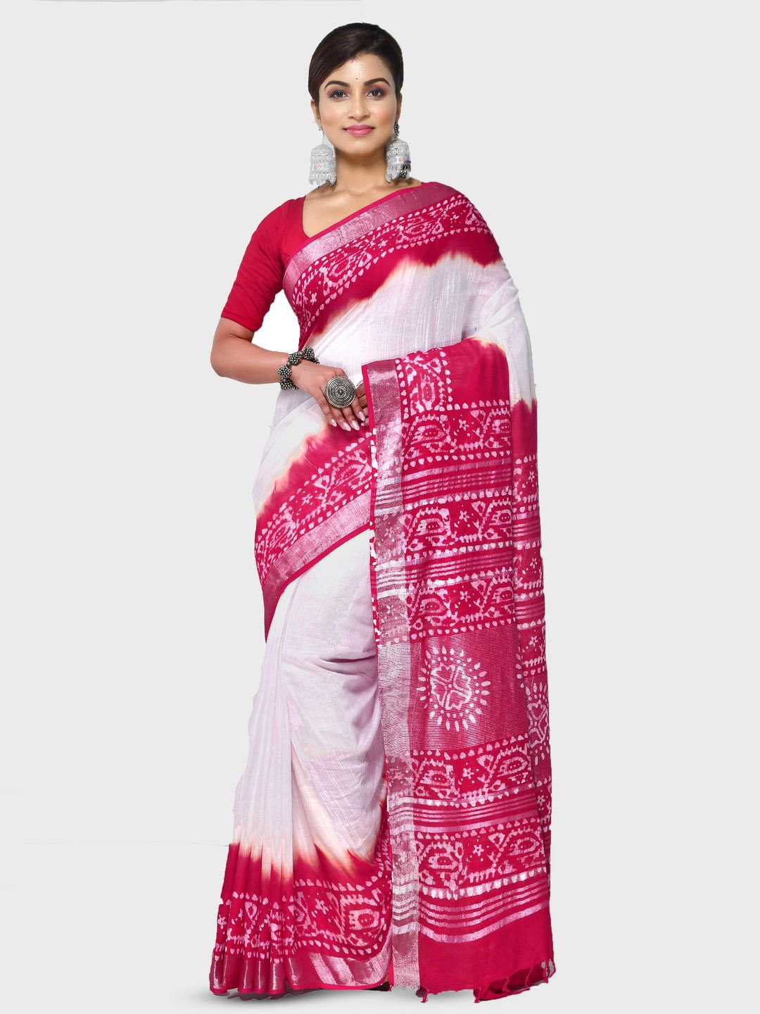 

Crochetin Ethnic Motifs Printed Ready to Wear Saree, White