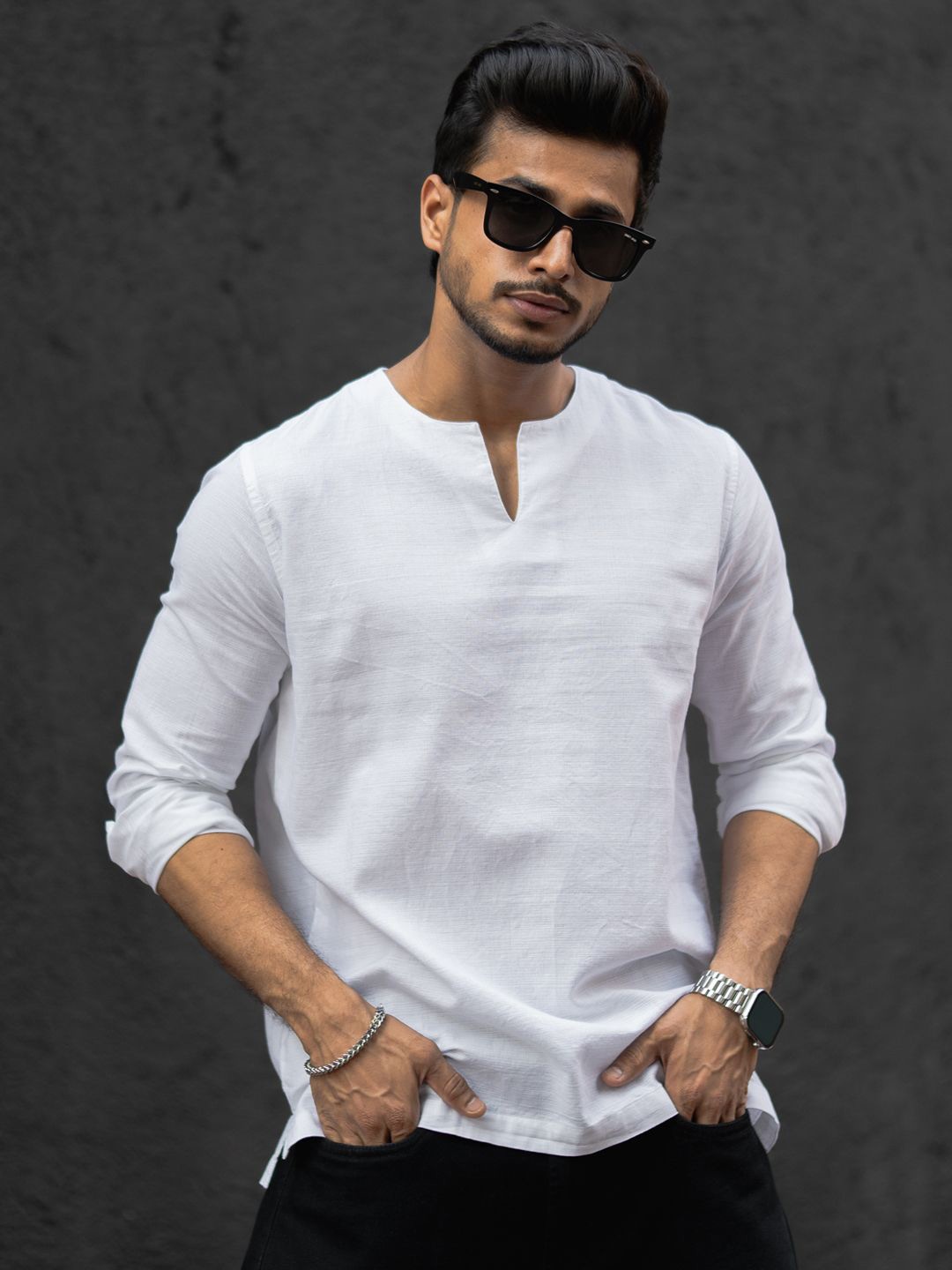 

Powerlook Collarless Casual Shirt, White