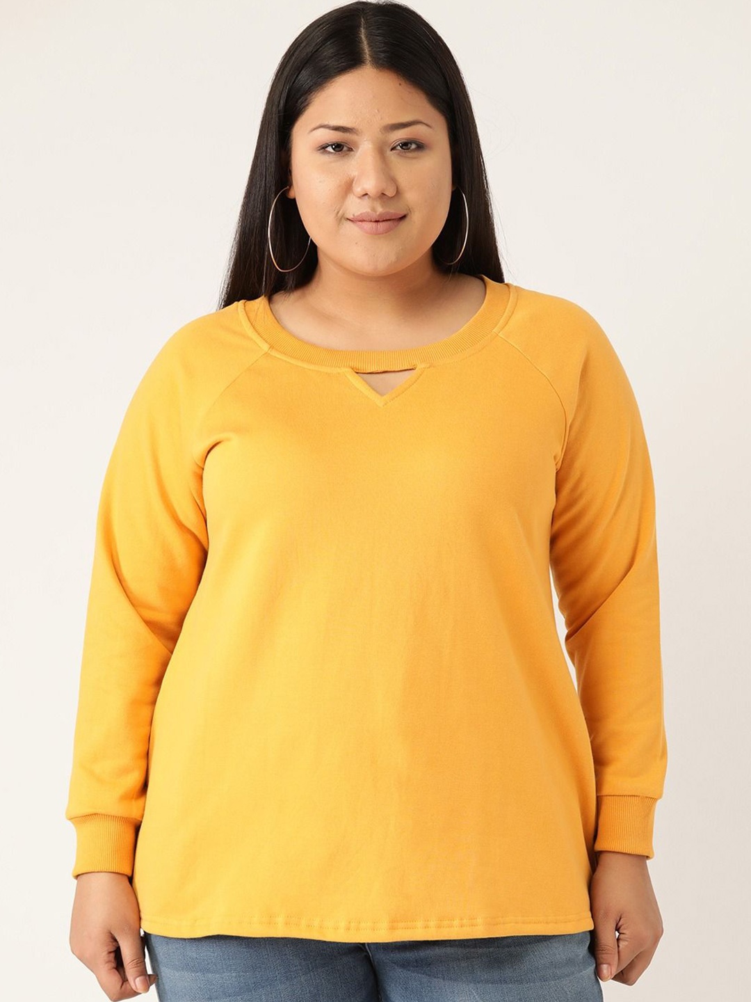 

theRebelinme Women Plus Size Round Neck Sweatshirt, Yellow