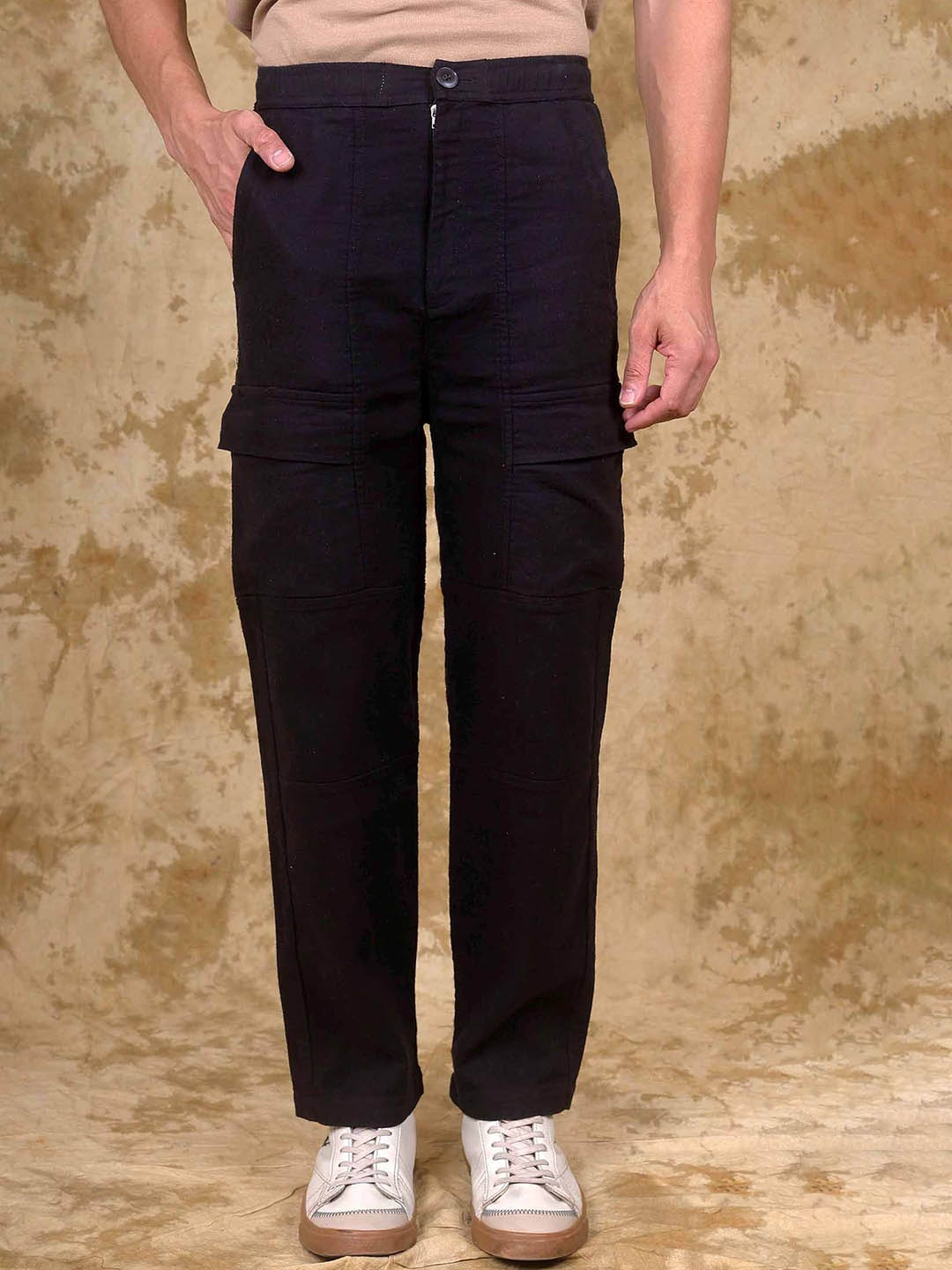 

BLUEBIRD Men Cotton Smart Loose Fit Cargos Trousers, Black
