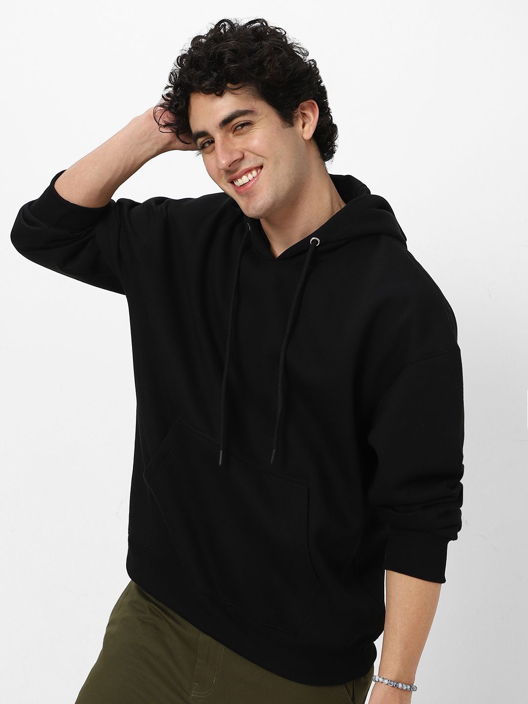 

Urbano Fashion Men Cotton Solid Oversized Hooded Neck Sweatshirt, Black