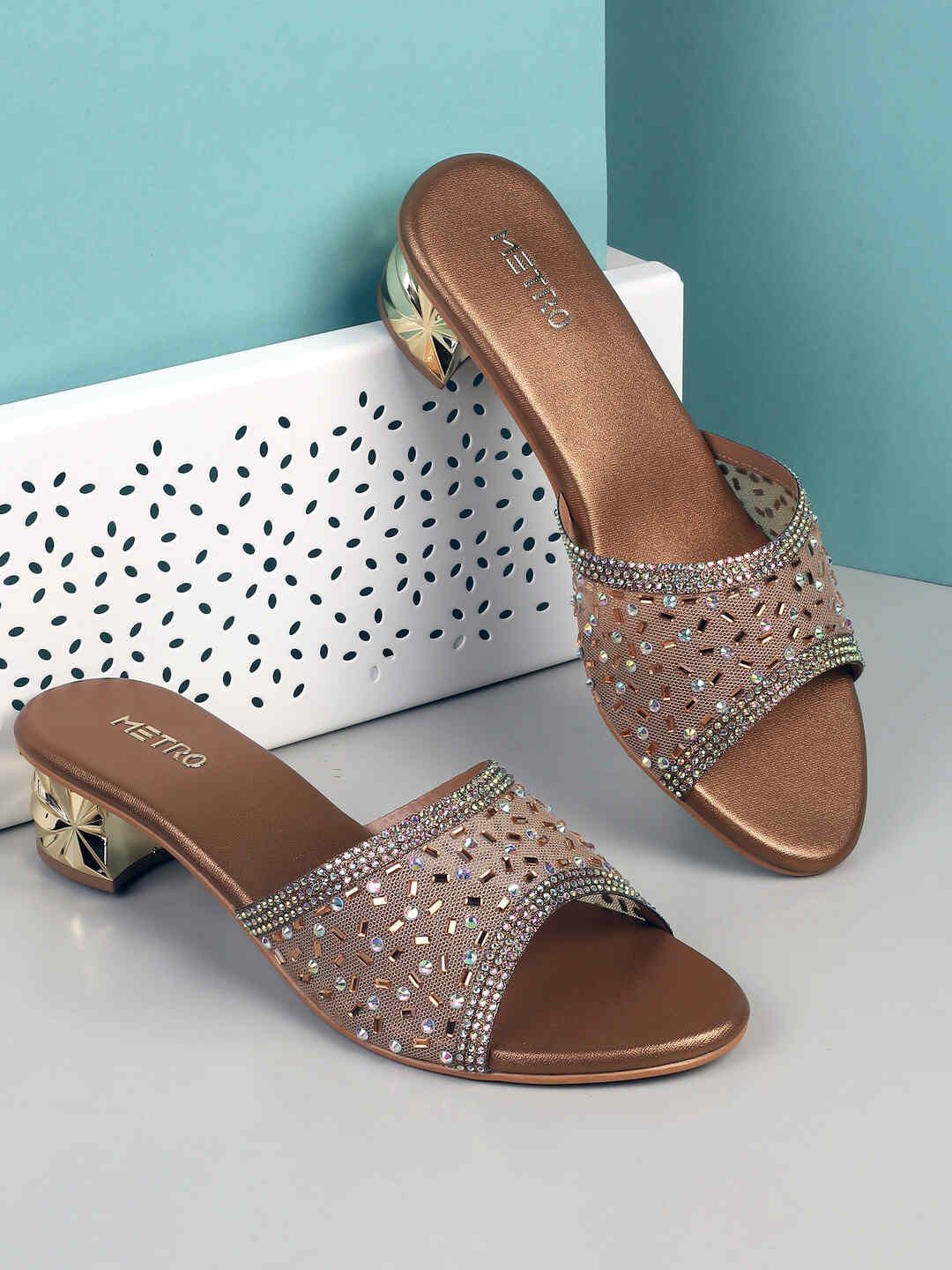 

Metro Women Open Toe Block Heel Sandals, Gold