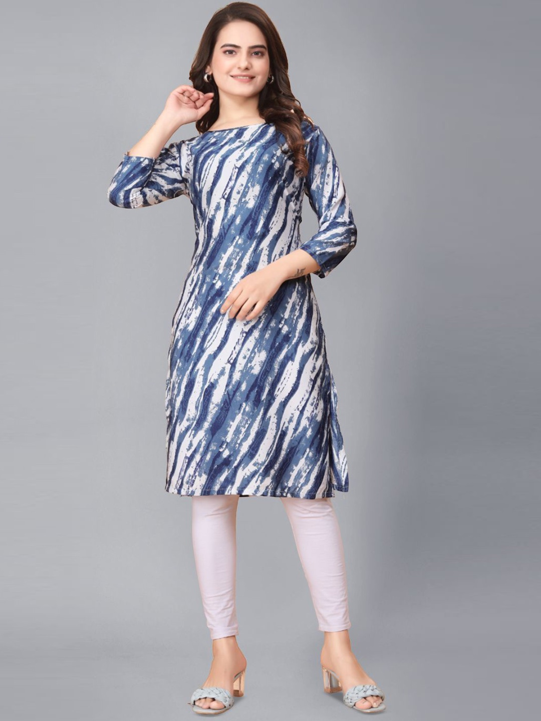 

AK FASHION MALL Abstract Printed Boat Neck Crepe Straight Kurta, Blue