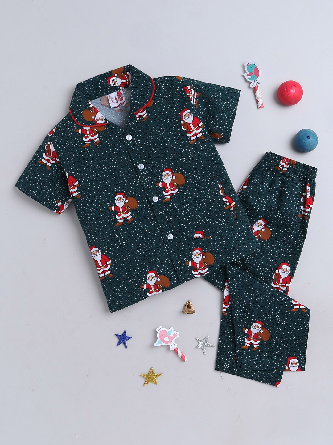 

The Magic Wand Boys Printed Pure Cotton Shirt Collar Short Sleeves Night suit, Blue