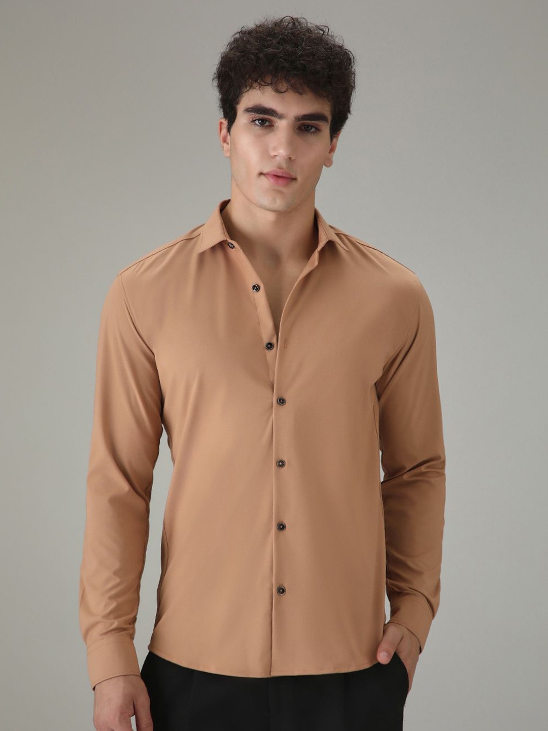 

Banana Club Men Classic Slim Fit Opaque Semiformal Shirt, Beige