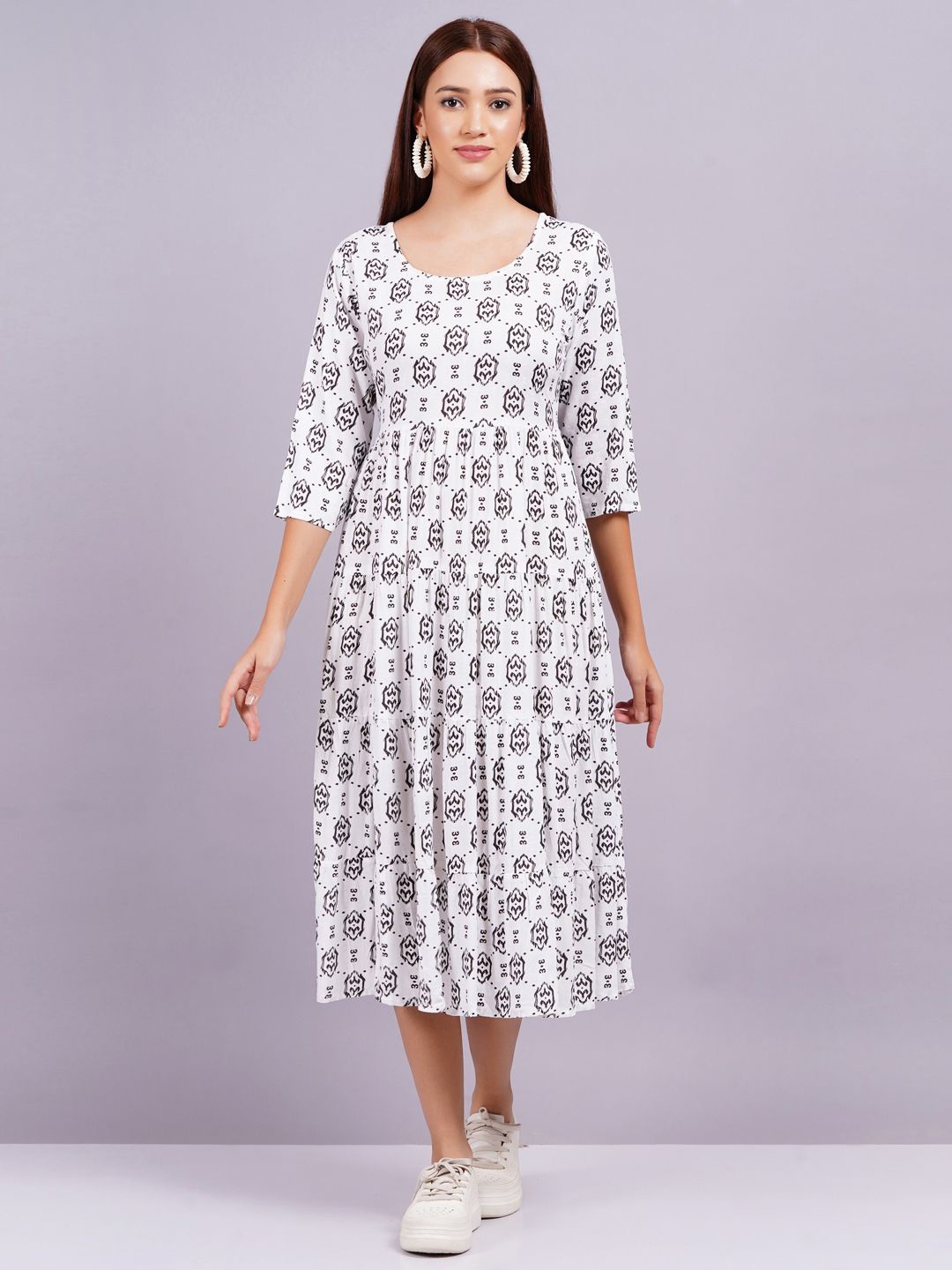 

HIGHLIGHT FASHION EXPORT Women Printed Fit & Flare Midi Dress, Black