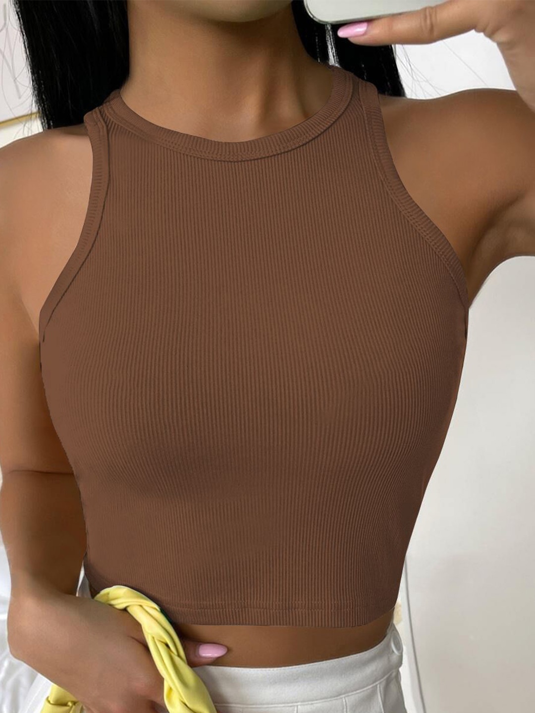

BAESD Women Tank Crop Top, Brown
