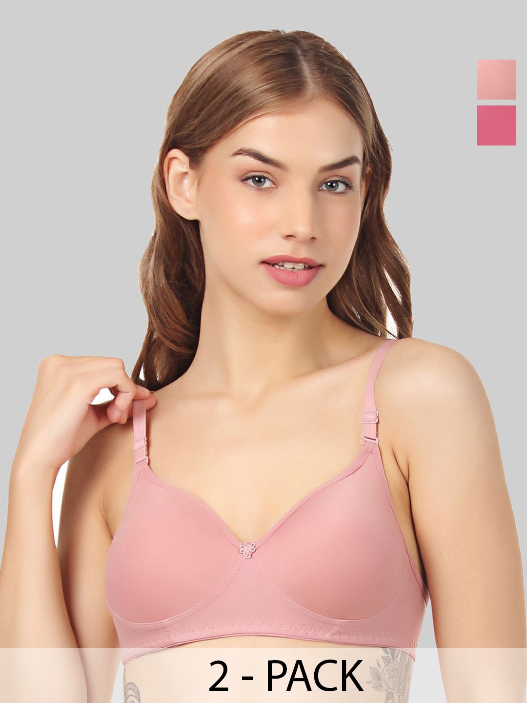 

Designer Bugs Women Pack Of 2 Full Coverage T-Shirt Bra, Rose gold