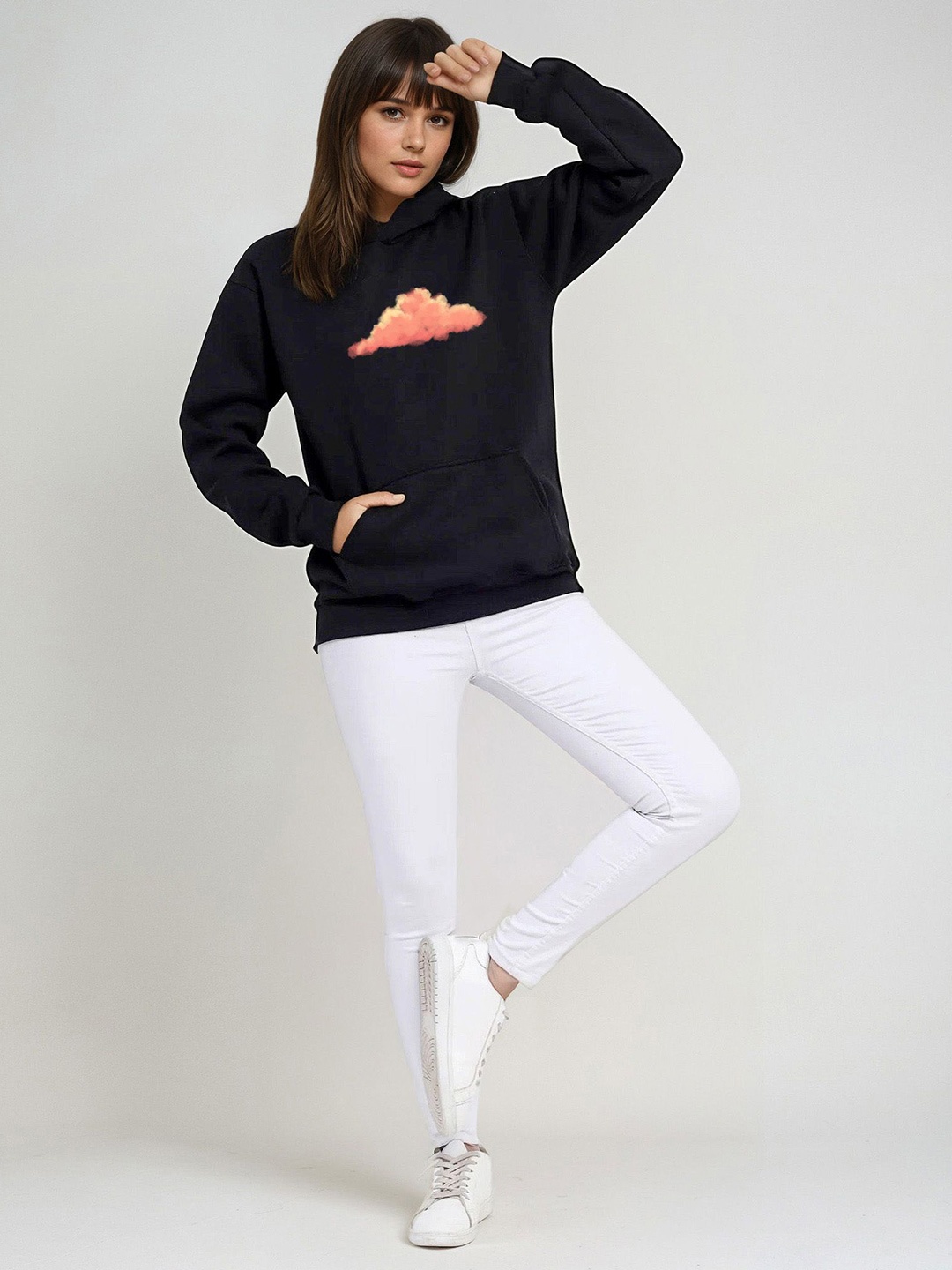 

SPARROW Women Printed Hooded Sweatshirt, Black