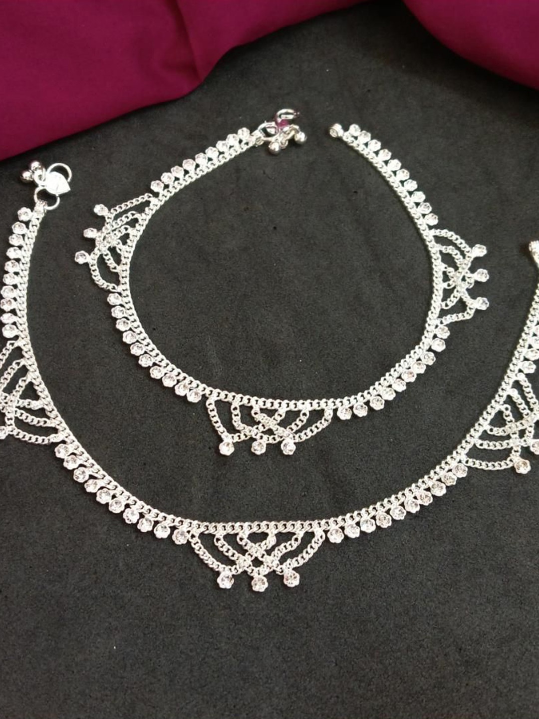 

Efulgenz Set Of 2 Rhodium-Plated Anklets, Silver