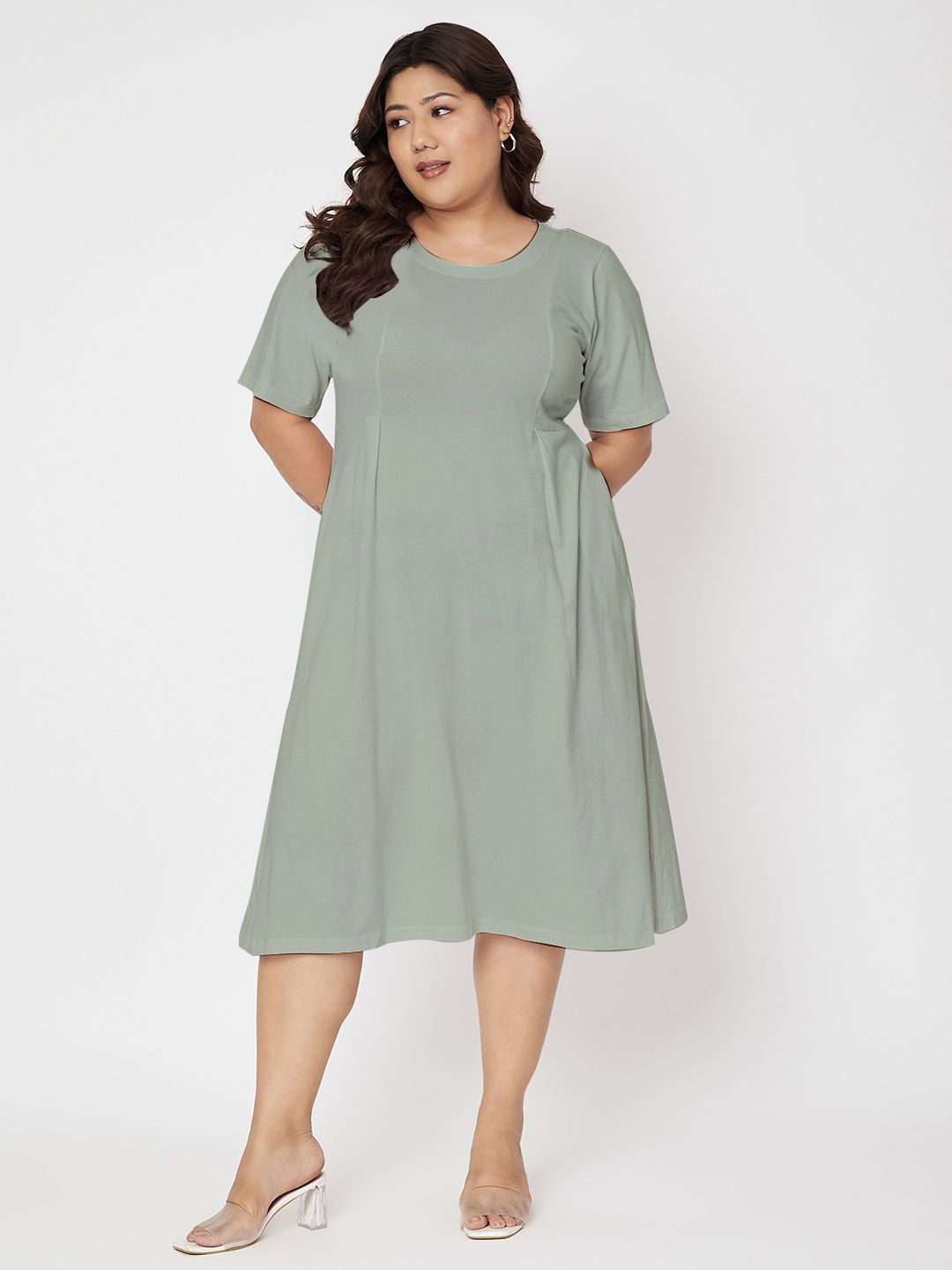 

BRINNS Women Plus Size A-Line Cotton Midi Dress, Green