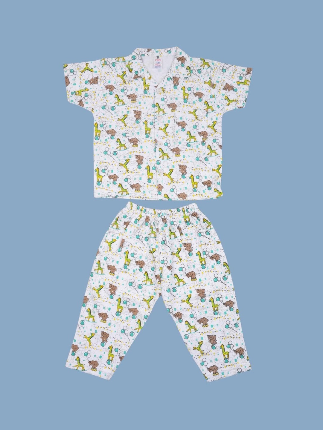 

Yellow Bee Boys Pure Cotton Printed Night suit, Off white