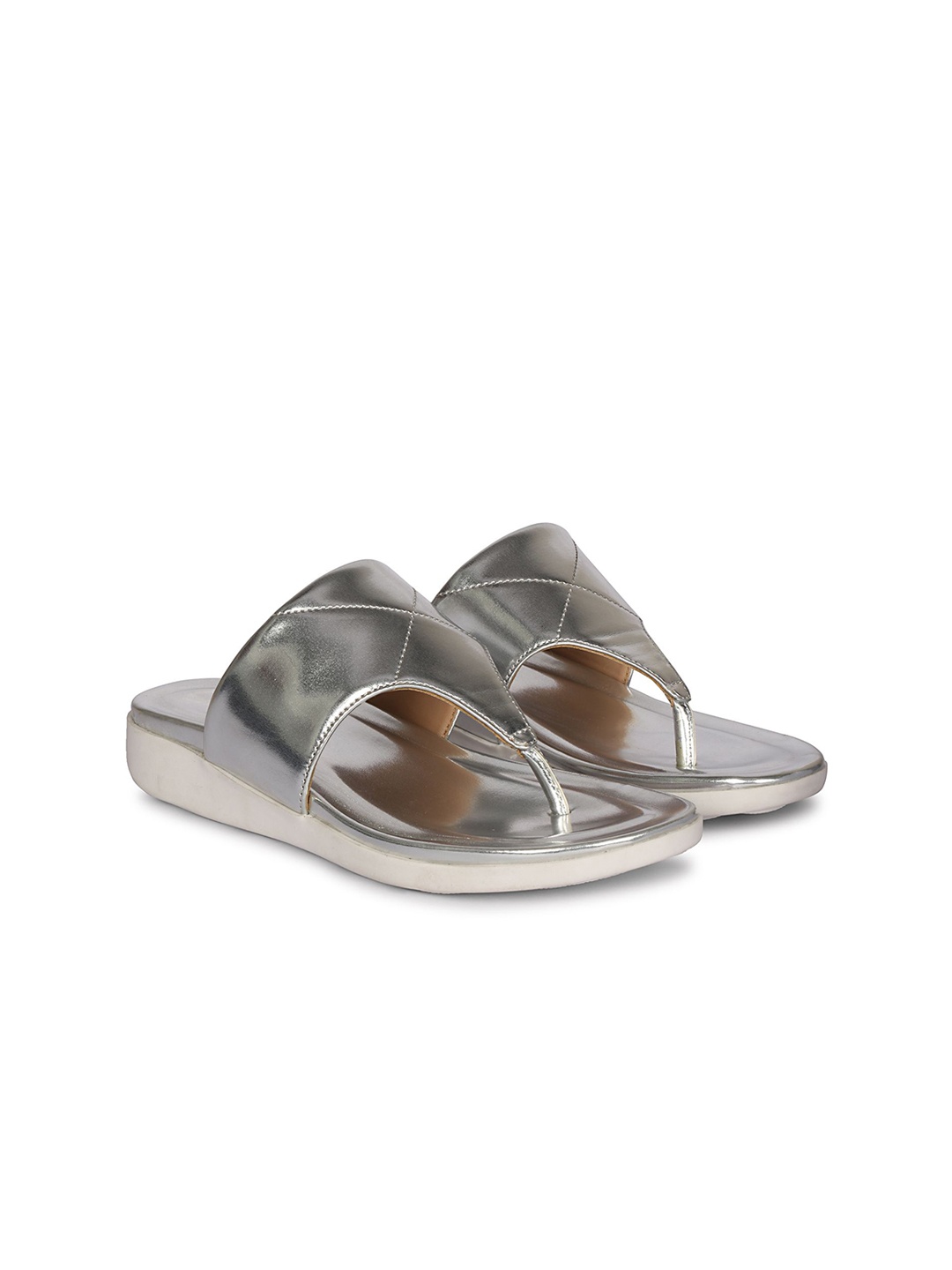 

Mast & Harbour Women Silver-Toned T-Strap Flats