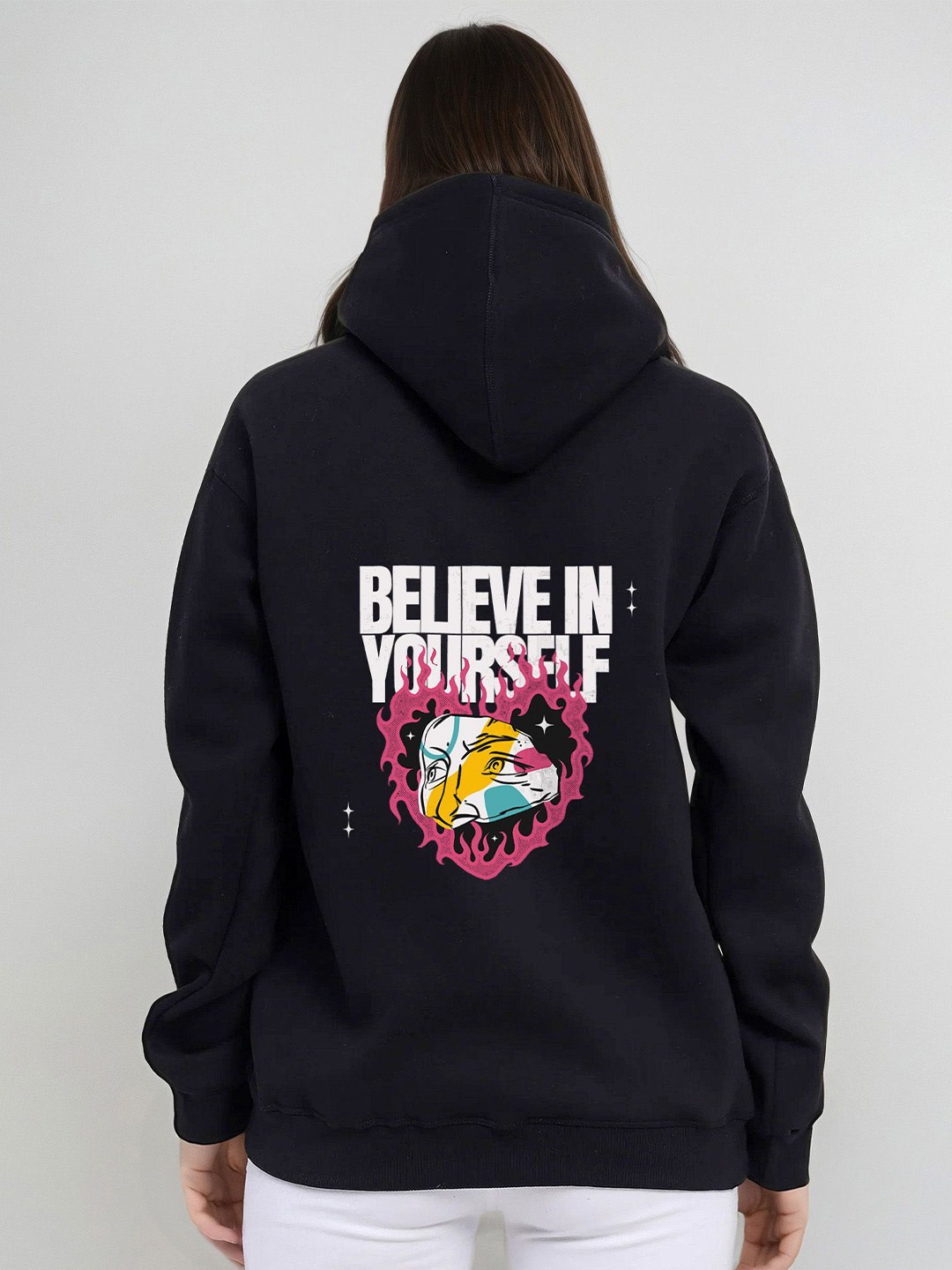 

SPARROW Women Printed Hooded Pullover Sweatshirt, Black