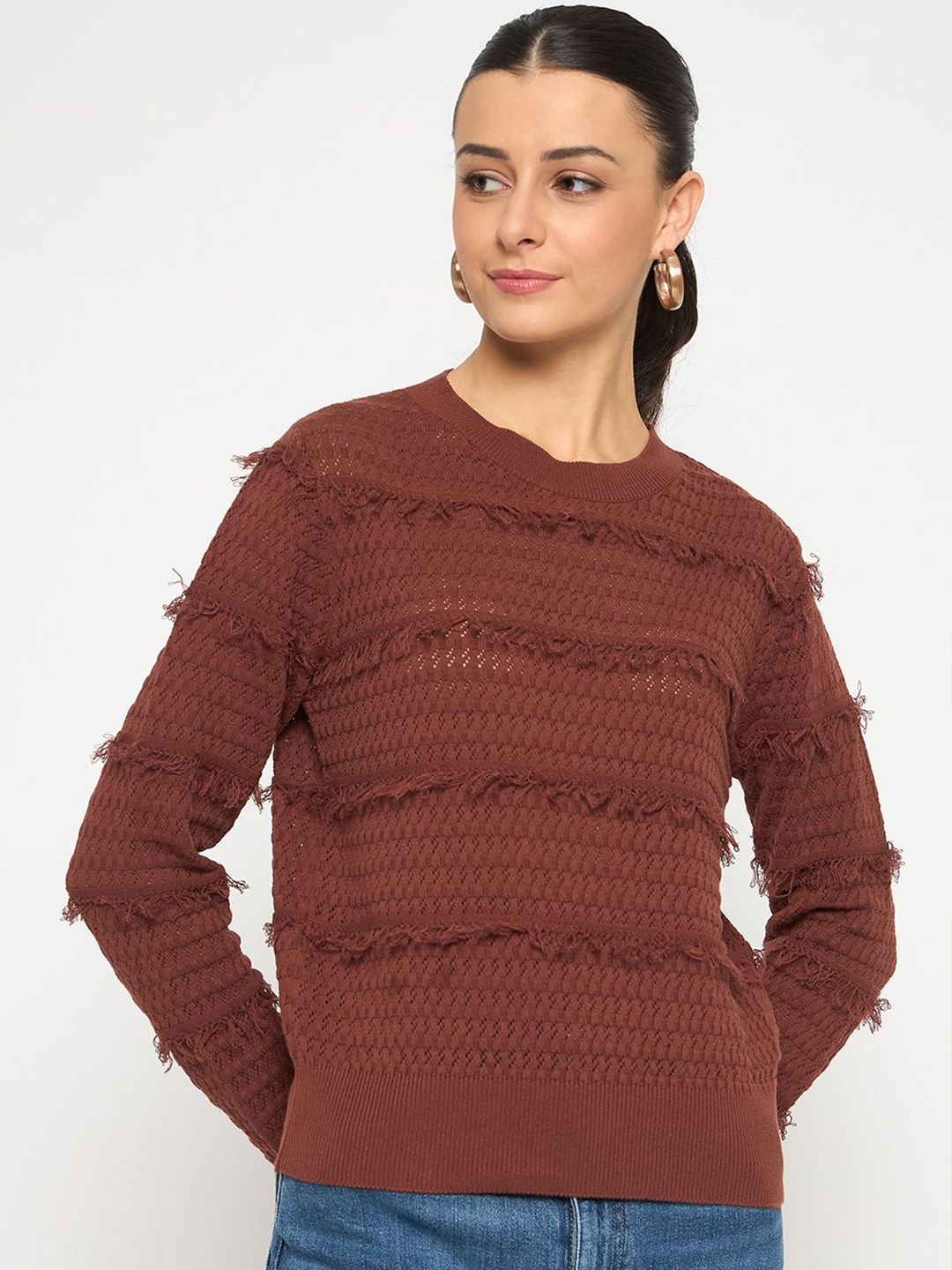 

Madame Women Cable Knit Pullover, Brown