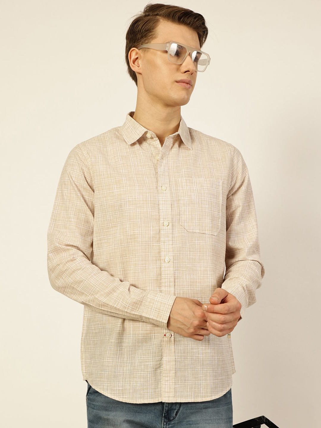

Thomas Scott Premium Spread Collar Linen Slim Fit Casual Shirt, Beige