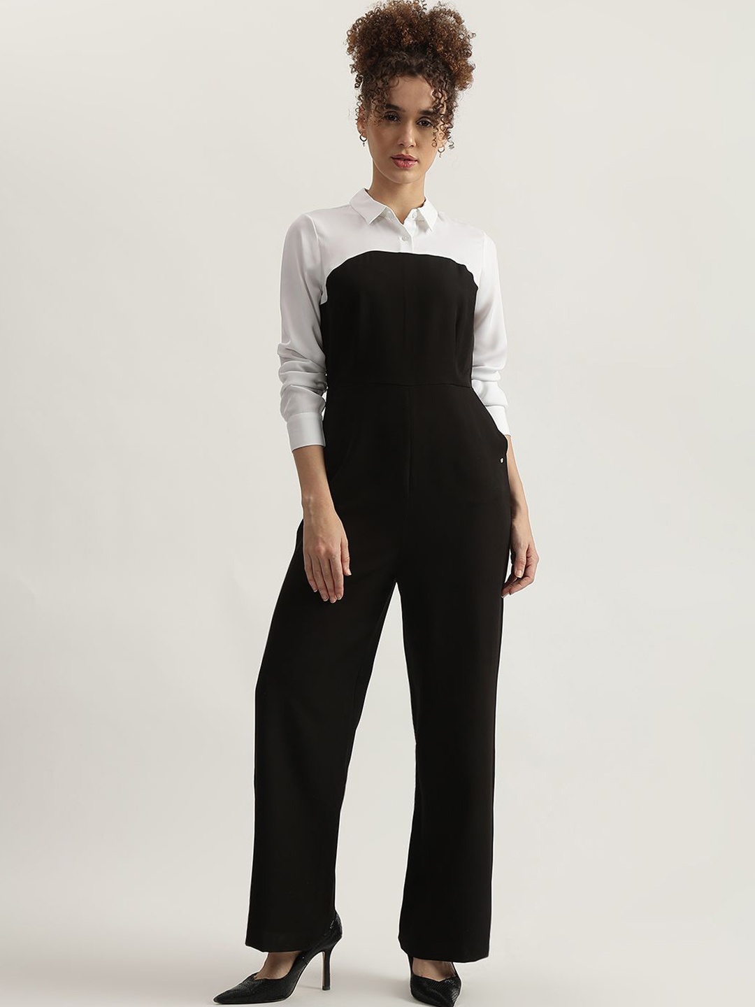 

ELLE Women Colourblocked Cotton Basic Jumpsuit, Black