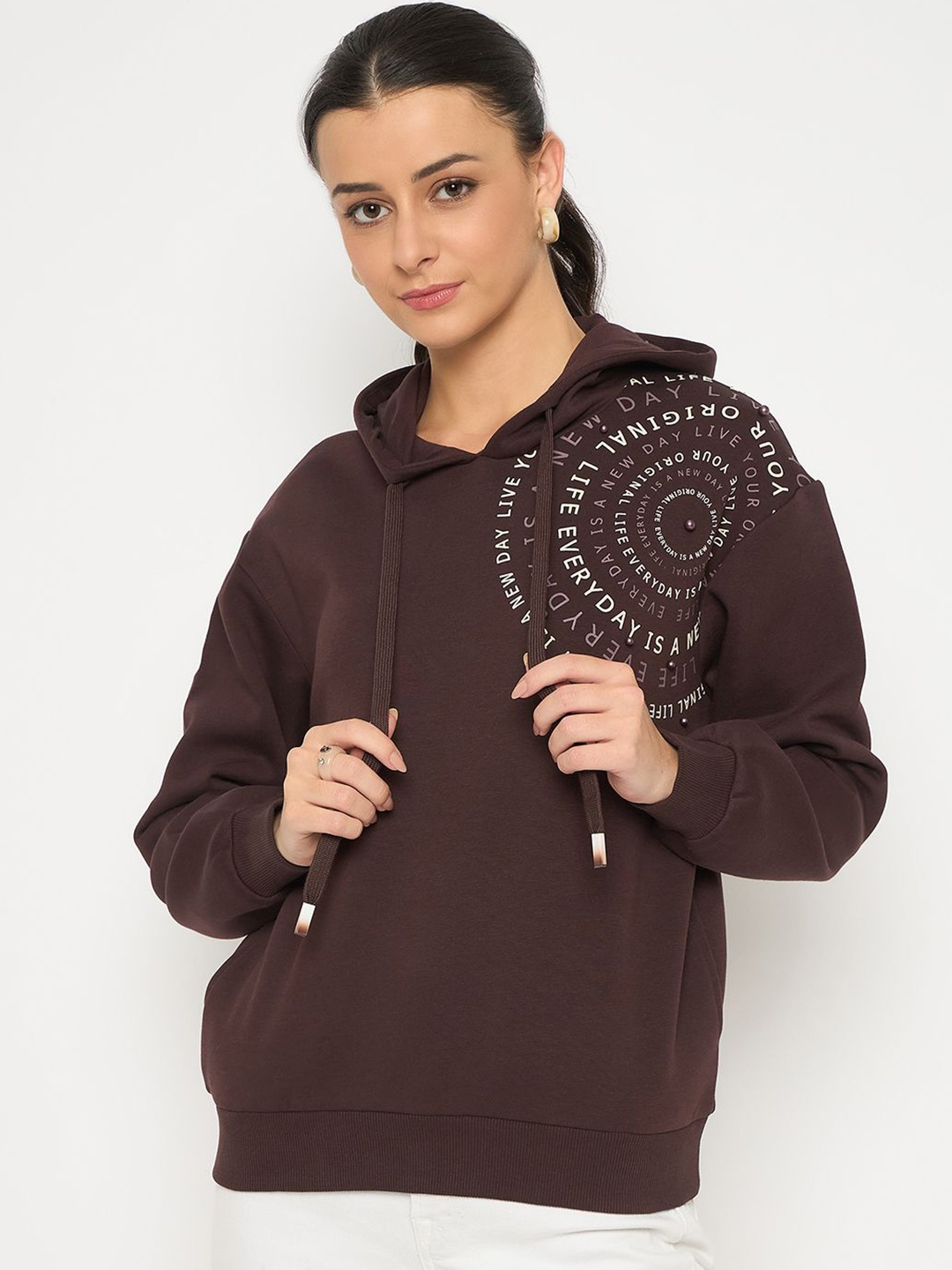 

Madame Women Hooded Pullover Sweatshirt, Brown