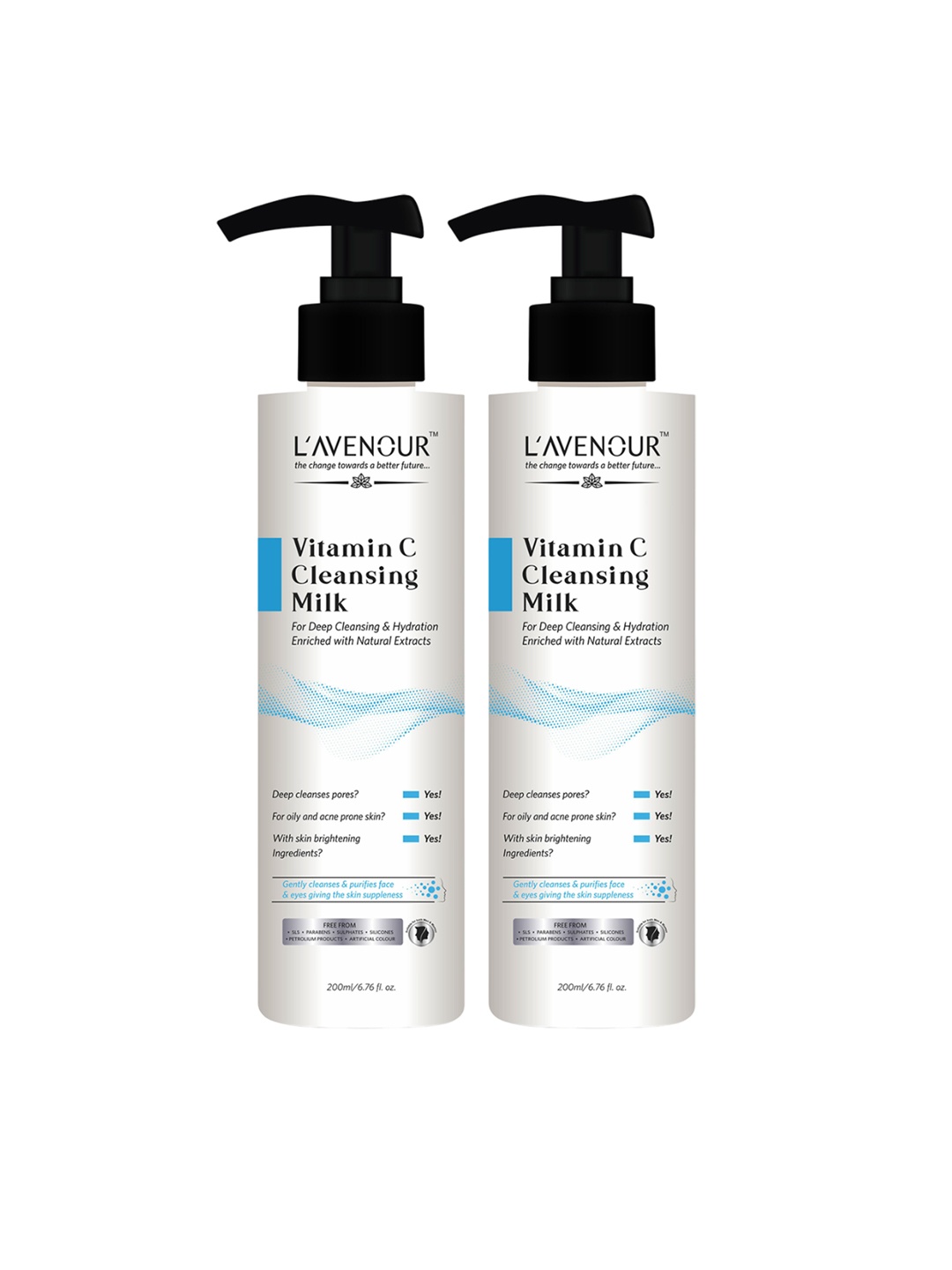 

L'AVENOUR Set Of 2 Vitamin C Cleansing Milk for Deep Cleansing & Hydration - 200 ml Each, White