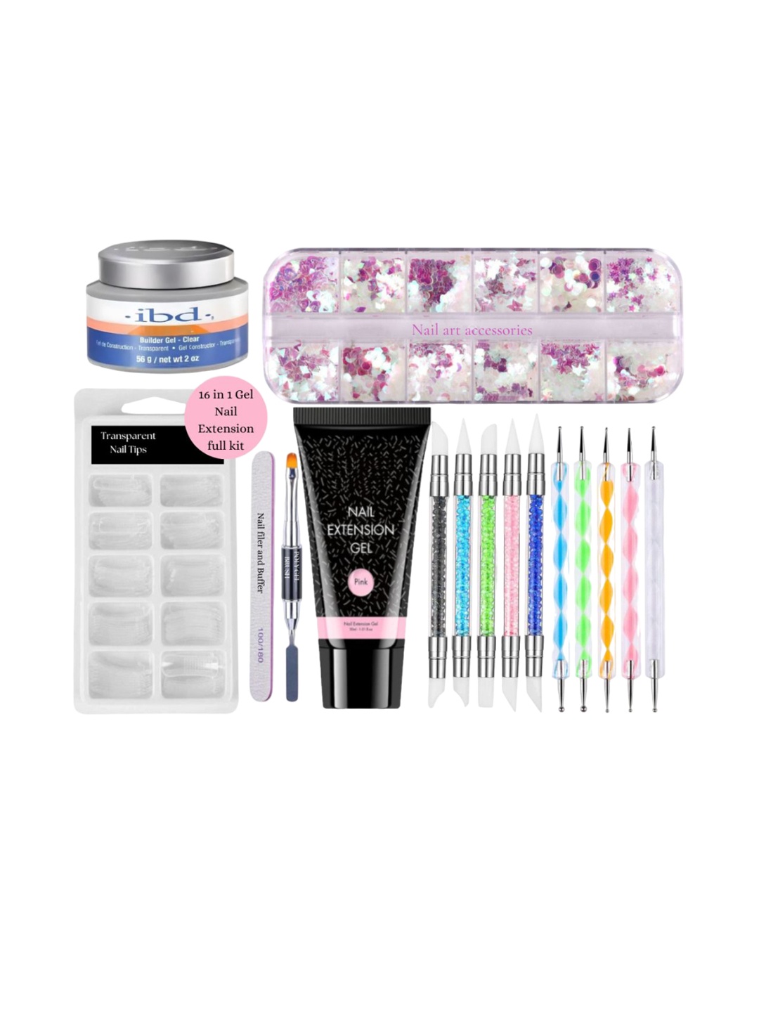 

NANCY AJRAM Set Of 16 Poly Nail Extension With Ultimate Builder Gel Nail Art, White