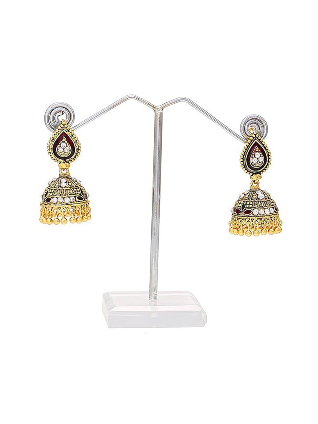 

MEMOIR Gold-Plated Crystal Stone Studded Meena Swiss Jhumkas