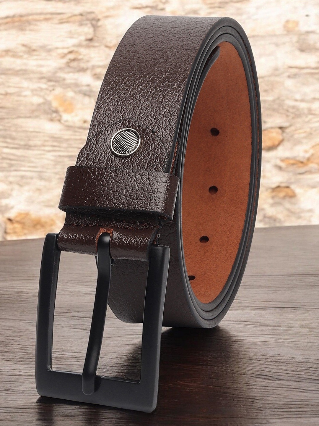 

The Roadster Lifestyle Co Men Textured Formal Belt, Brown