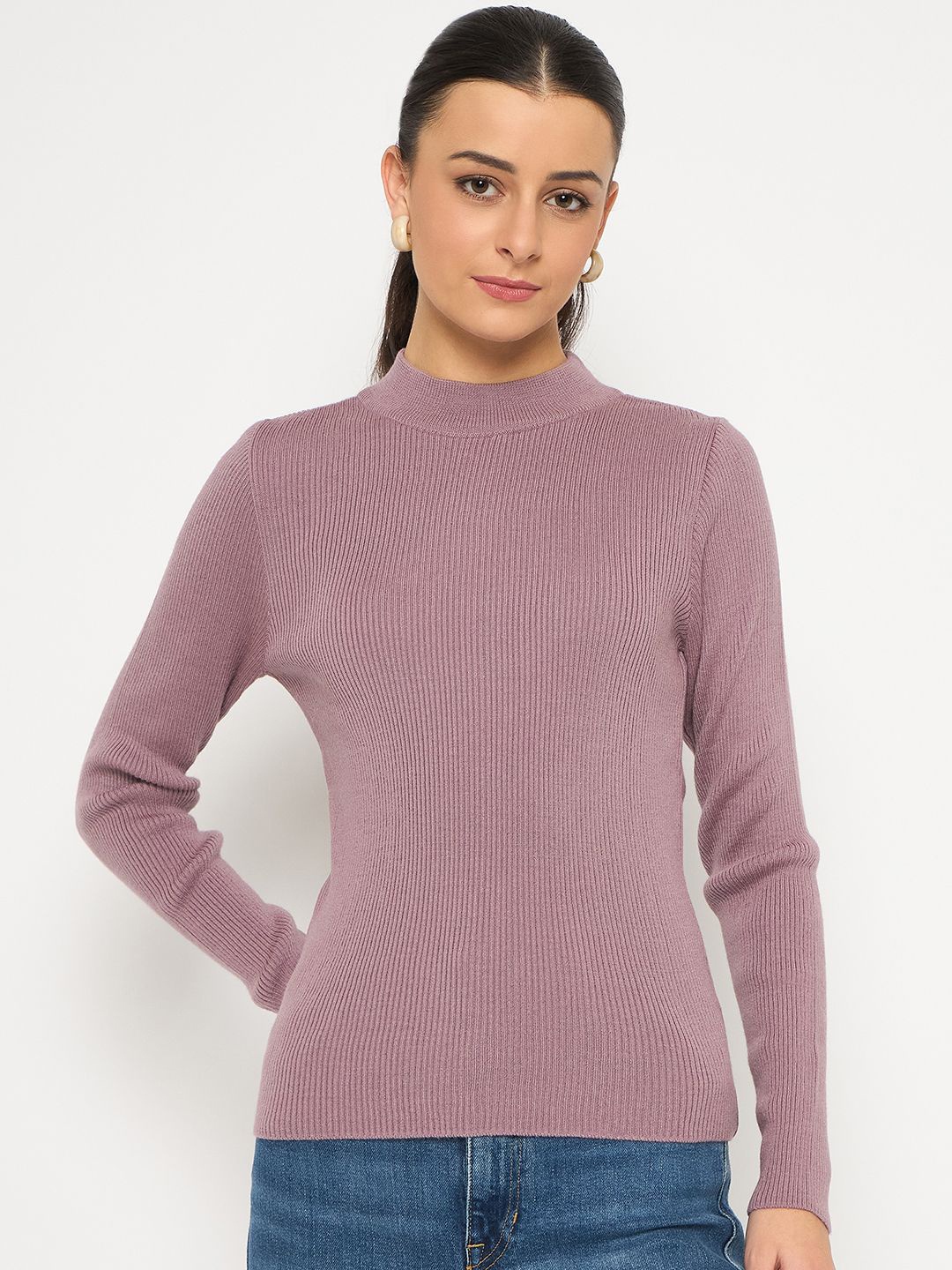 

Madame Women Turtle Neck Solid Pullover, Mauve