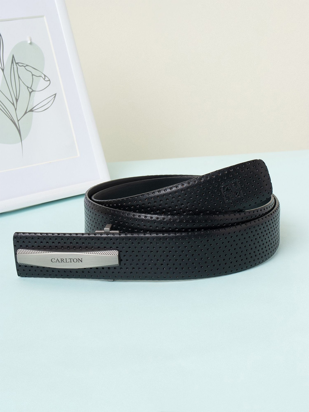 

Carlton London Men Textured Leather Belt, Black