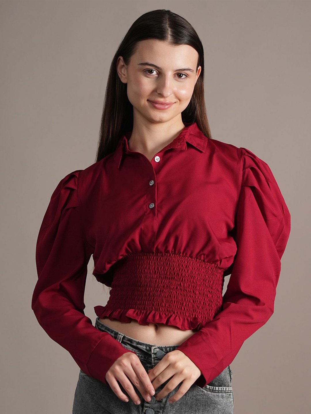 

BAESD Women Shirt Style Crop Top, Maroon