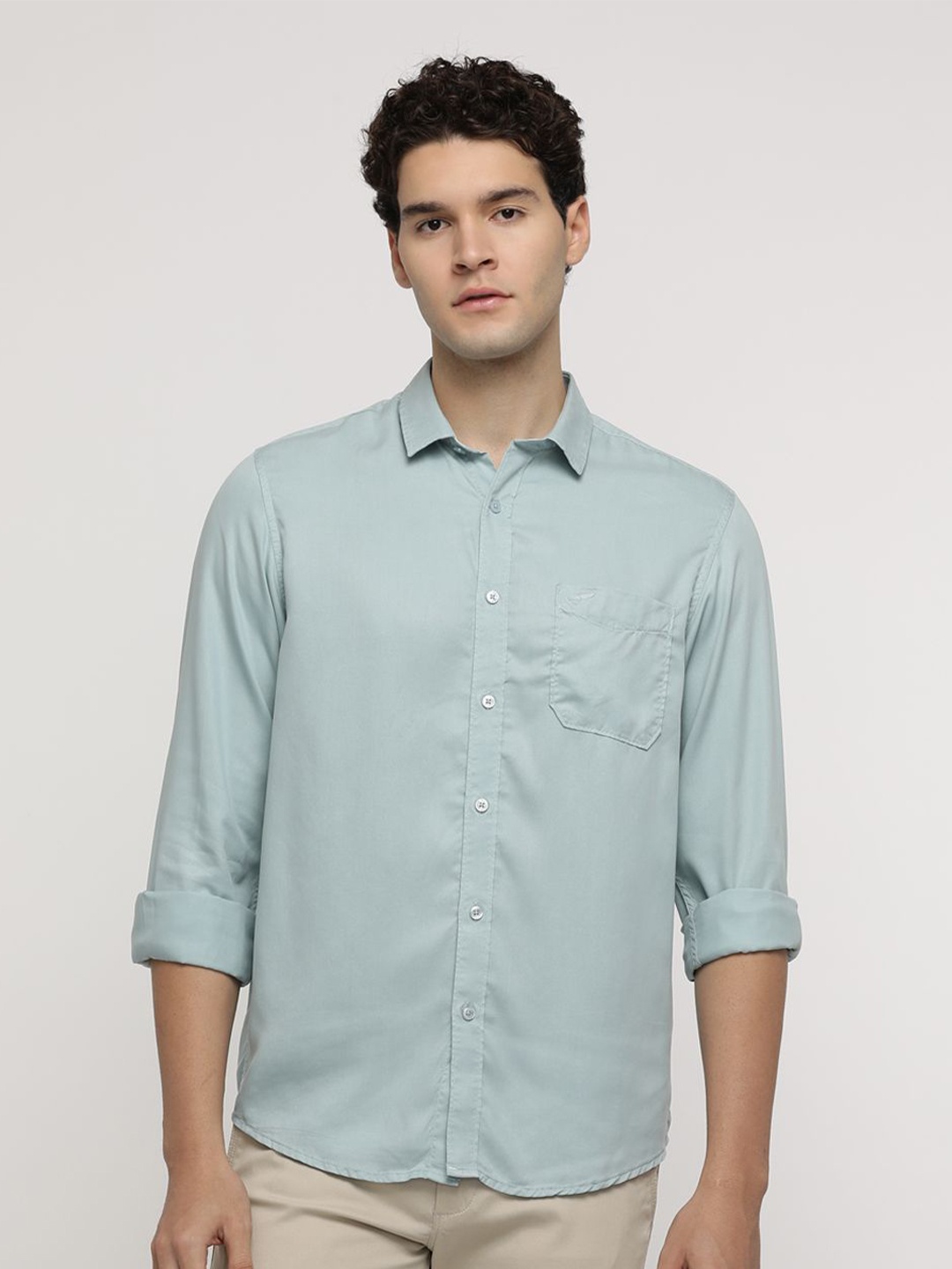 

Crocodile Men Comfort Fit Cotton Casual Shirt, Turquoise blue
