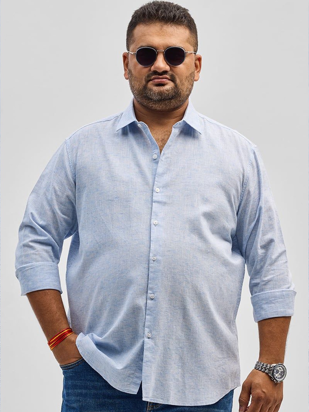 

Snitch Plus Size Men Classic Solid Casual Shirt, Blue