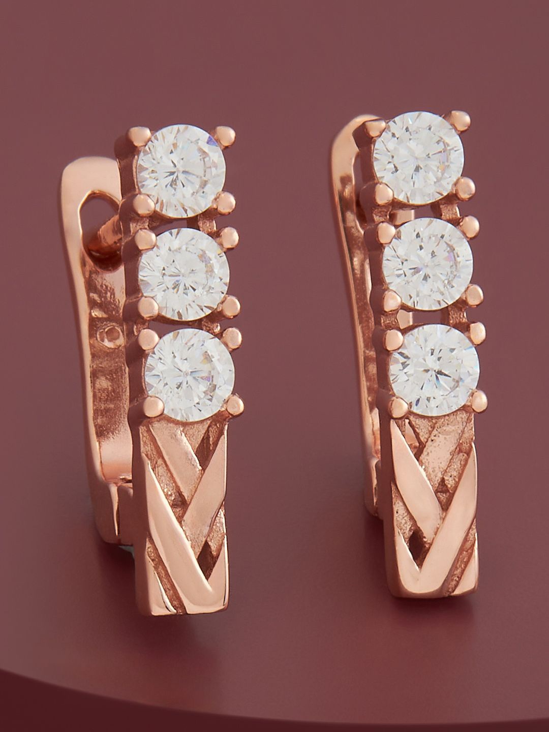 

Kushal's Fashion Jewellery Sterling Silver Zircon Rose Gold-Plated Hoop Earrings